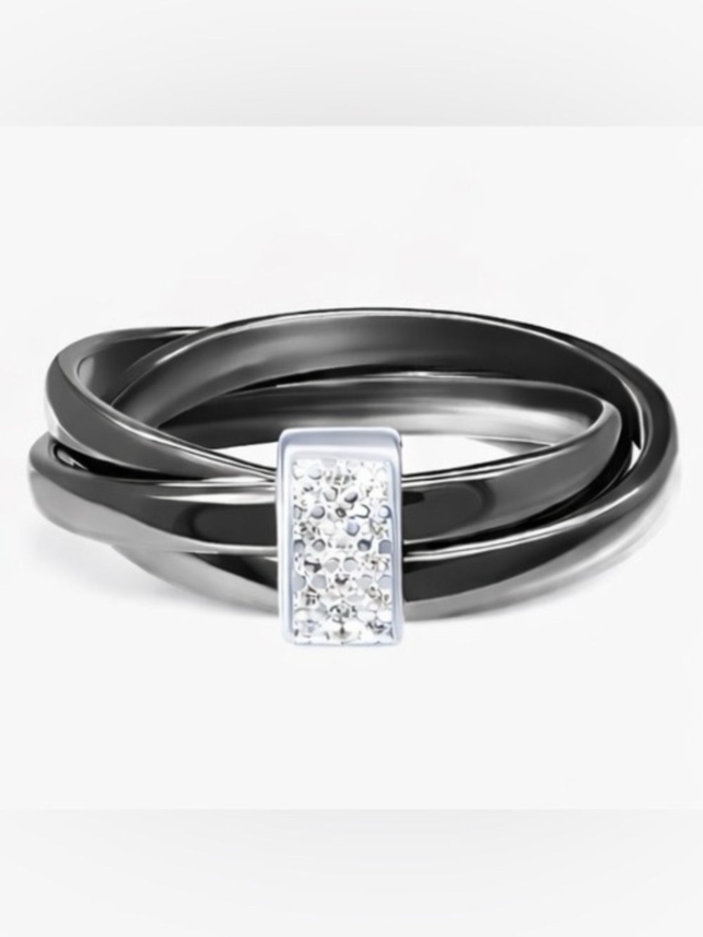 ✨Black Ceramic Wrap Ring with Pavé Crystal Bar | Modern Minimal Statement✨